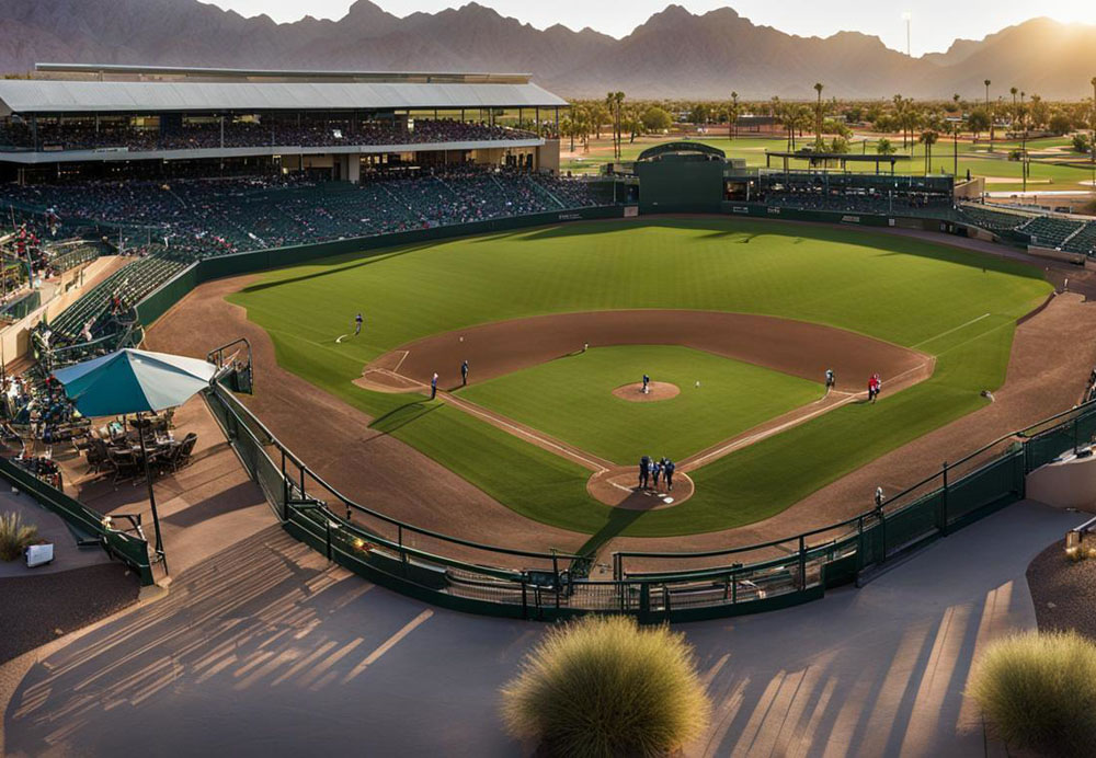 A baseball field with people playing baseball