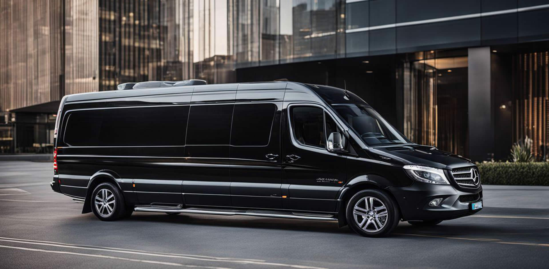 A black van parked on the street